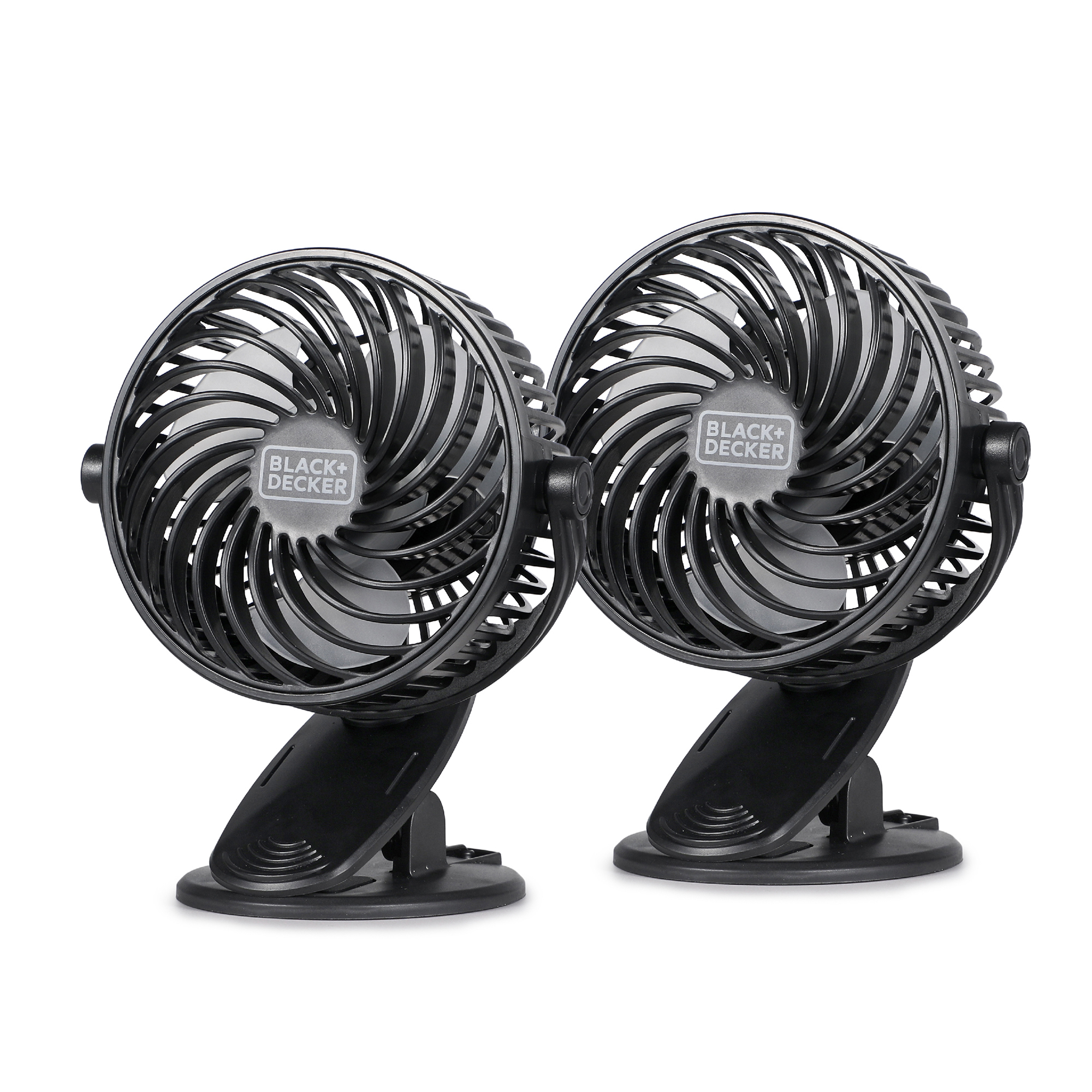 BLACK+DECKER 4in. 3-Speed Portable USB-Powered Convertible Clip Fan, Black, 2-Pack